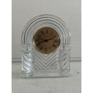 Clock Crystal Clear Glass Quartz Mantel 6 by 5” Fine Lead Crystal Made In Taiwan